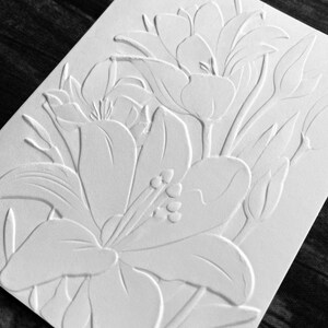 3D Lily Cards, White Embossed Blank Note Cards, Stationery Set ...