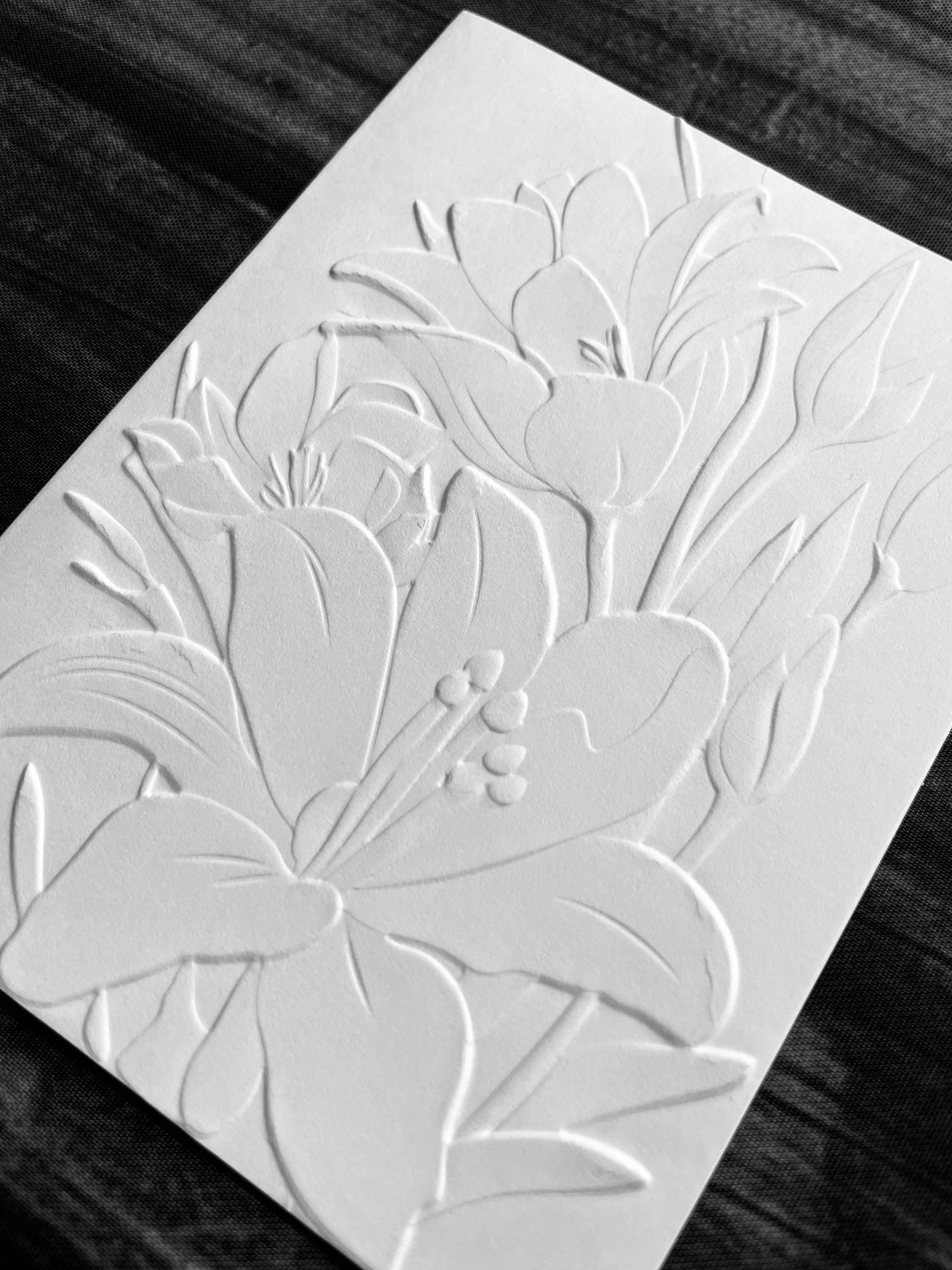 3D Lily Cards, White Embossed Blank Note Cards, Stationery Set ...