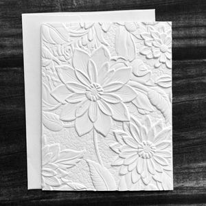 Cartes florales 3D II, Cartes de correspondance vierges en relief blanches, Ensemble de papeterie, Cartes florales en relief, Printemps, Été, Fleurs épanouies, Coffret cadeau