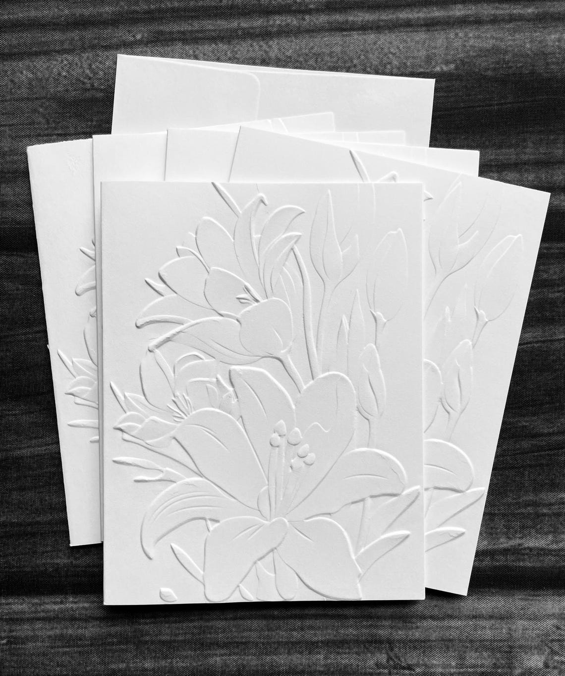 3D Lily Cards, White Embossed Blank Note Cards, Stationery Set ...