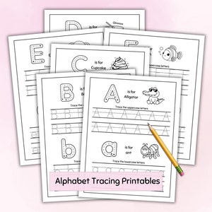 Hojas de trabajo de rastreo alfabético / Hojas de trabajo imprimibles A-Z / ABC / Hojas de trabajo de rastreo / Rastreo de letras / Trazado y color / Imágenes coloreables