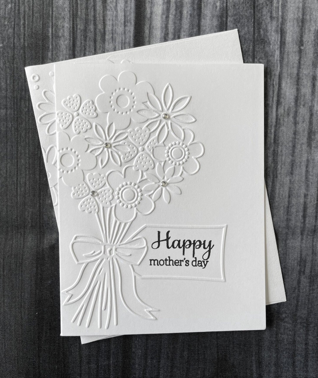 Mother's Day Card, White Embossed Bouquet Card, Blank Floral Mother's ...