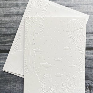 Cartes sous-marines 3D, Cartes de correspondance blanches en relief, Cartes de voeux vierges, Ensemble de papeterie, Scène d'océan, Poisson, Méduse, Corail, Cartes d'été