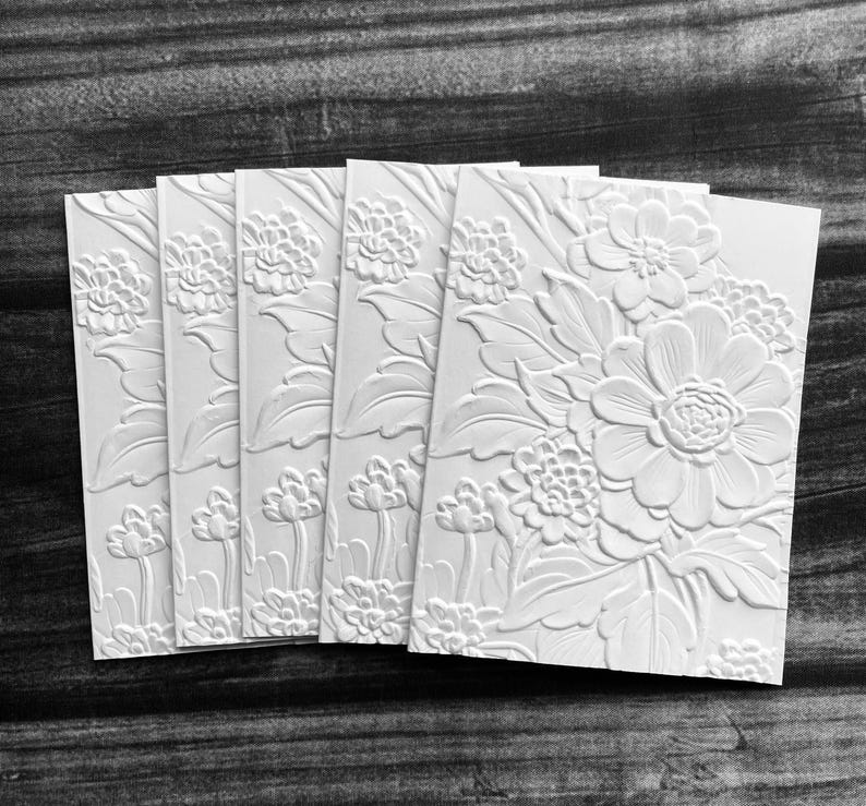 3D Floral Cards, White Embossed Blank Note Cards, Stationery Set ...