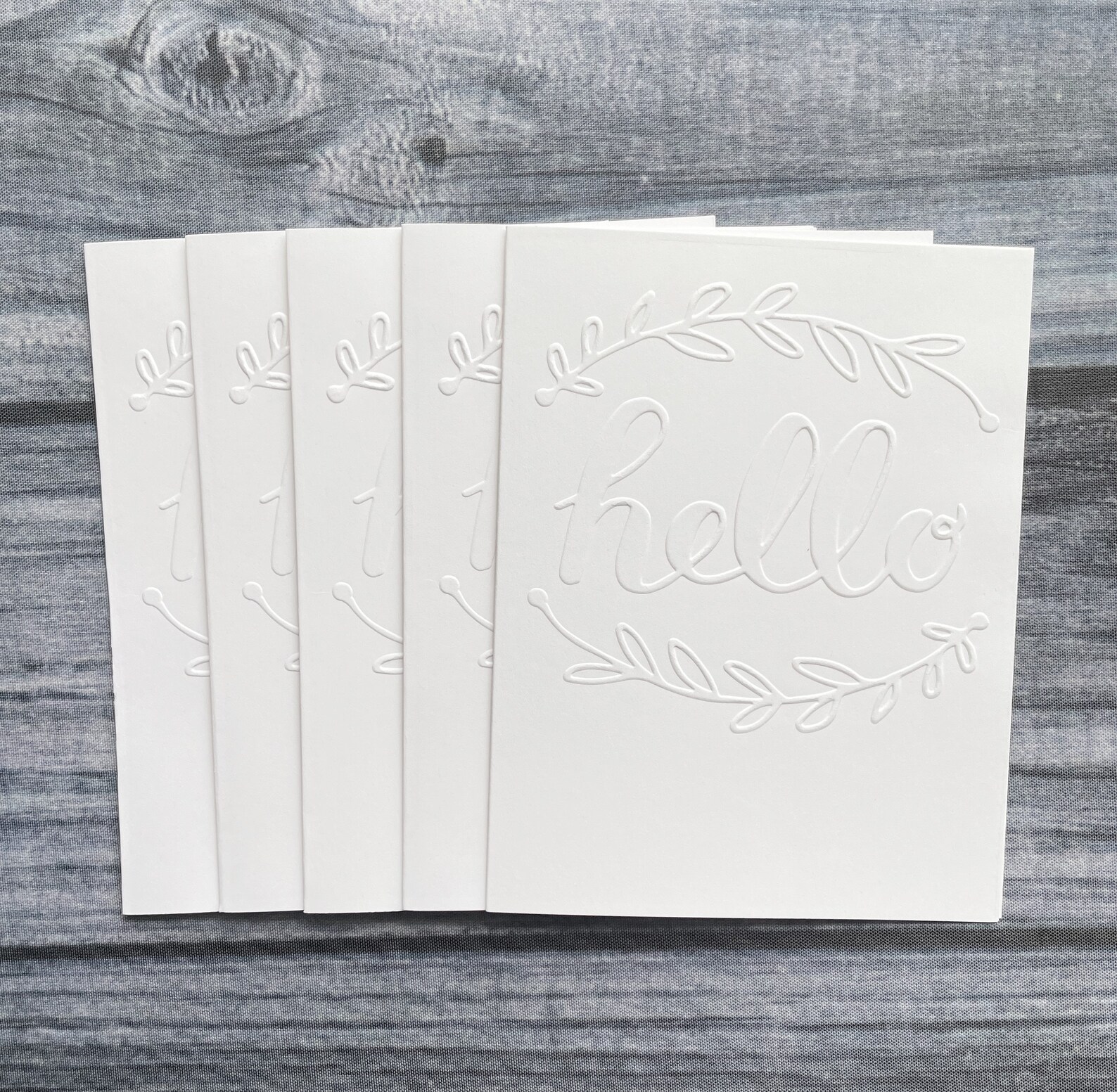 Hello Cards, White Embossed Hello Cards, Blank Note Card, Greeting Card ...