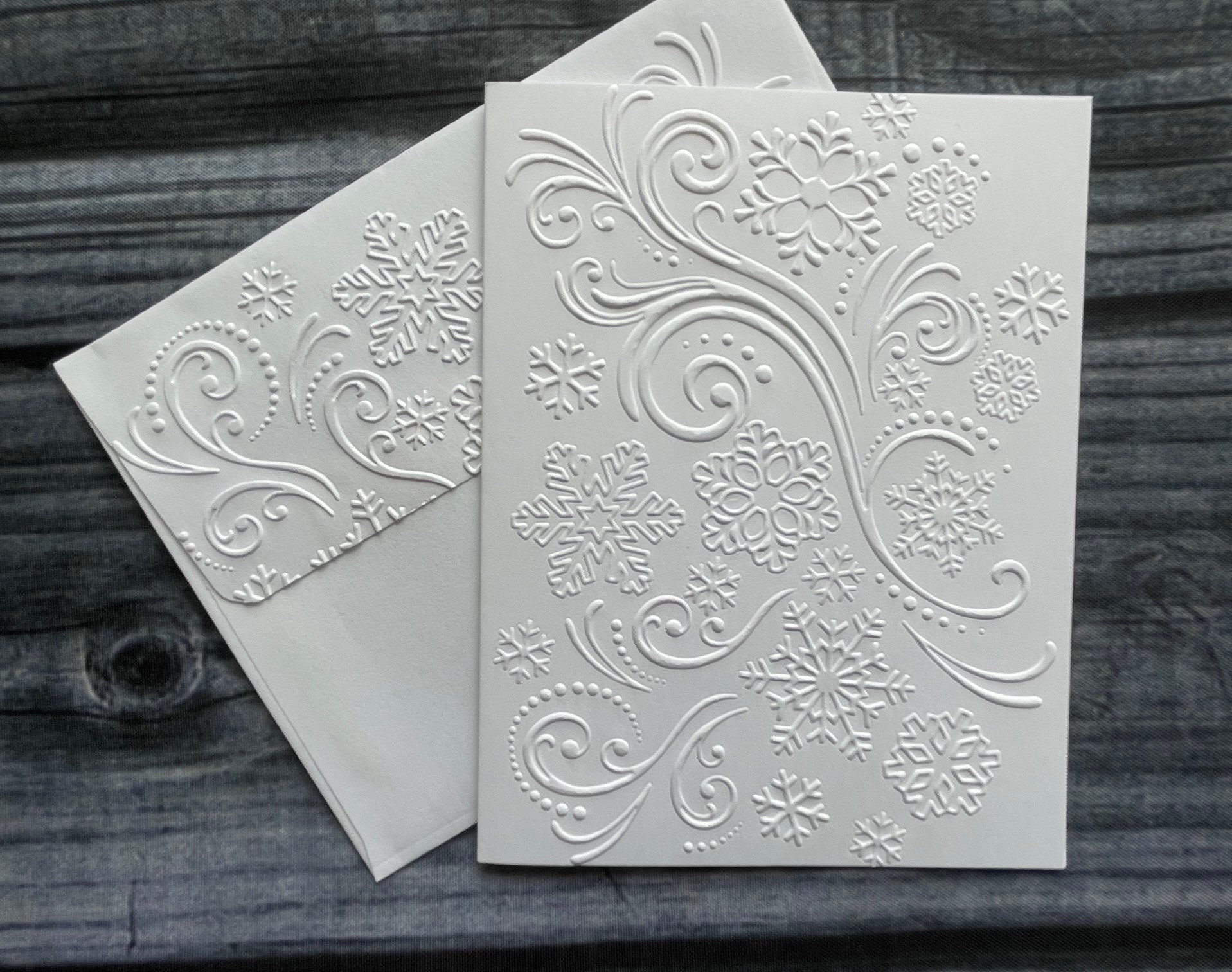 Snowflake Swirl Cards, Christmas Cards, Winter Stationary, Embossed ...