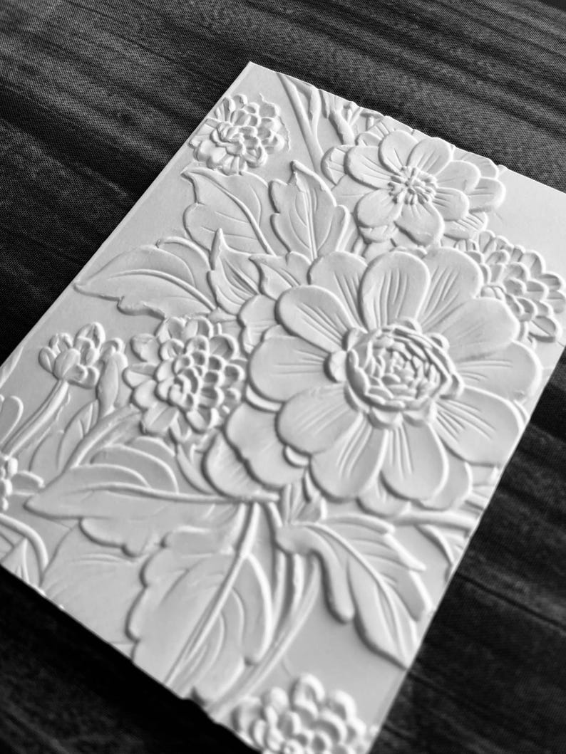 3D Floral Cards, White Embossed Blank Note Cards, Stationery Set ...