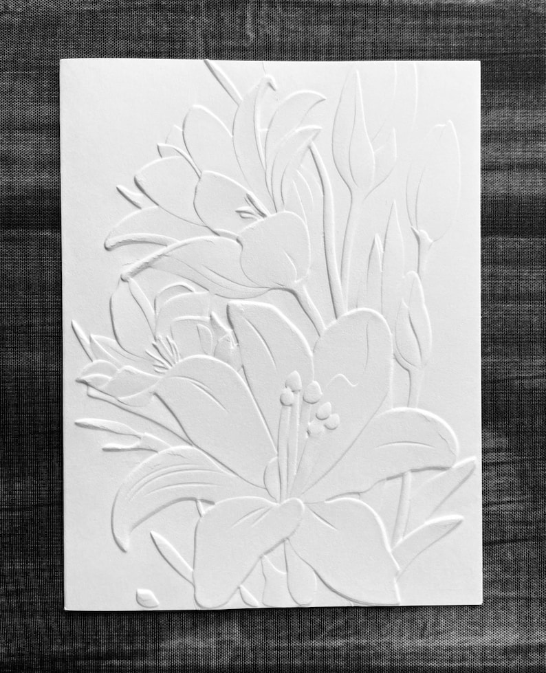 3D Lily Cards, White Embossed Blank Note Cards, Stationery Set ...