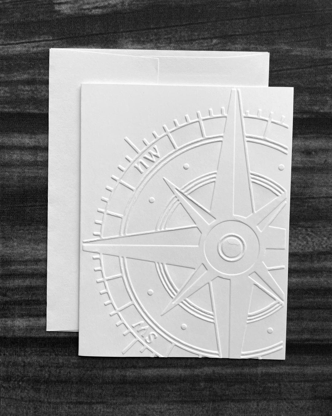 Compass Card Set, White Embossed Note Cards, Travel, Voyage, Road Trip ...