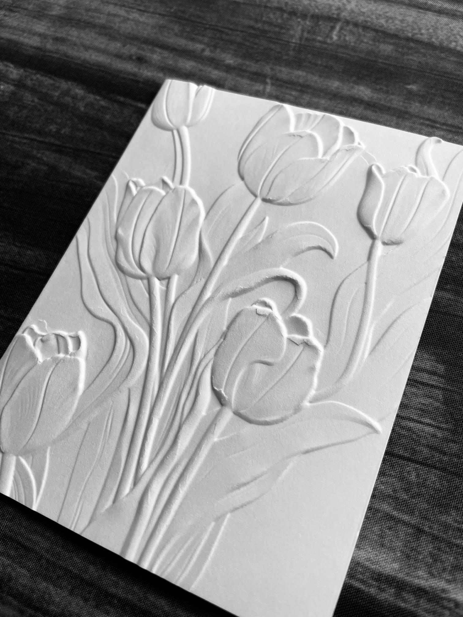 3D Tulips Cards, White Embossed Blank Note Cards, Stationery Set ...