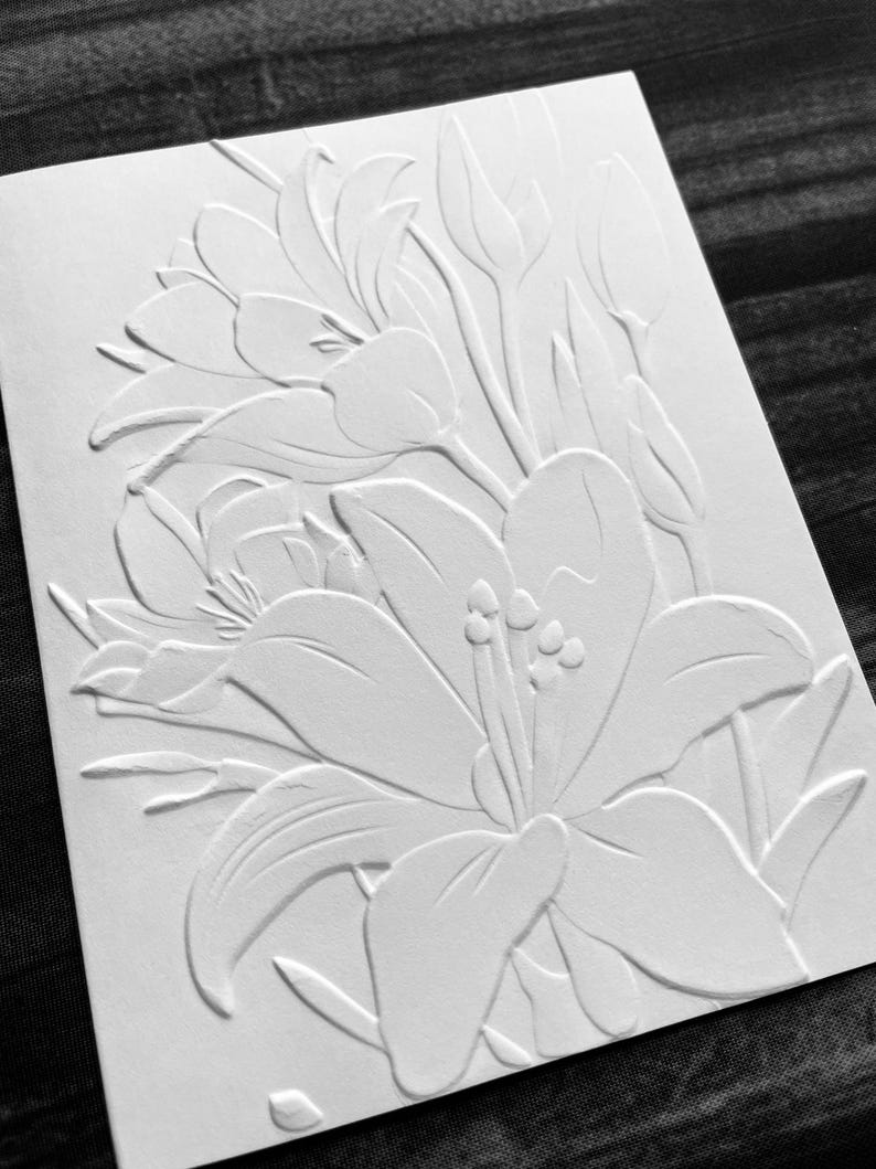 3D Lily Cards, White Embossed Blank Note Cards, Stationery Set ...
