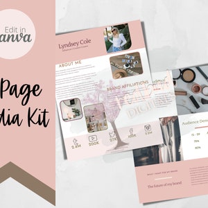 Light Pink media kit template, social media kit, influencer media kit,  blogger media kit, media kit Canva template, media kit instagram