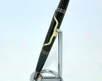 Unique Writing Pen, Long Horn Twist Ink Pen,Gun Metal n Carbon Fiber, Acrylic Ink Pen,Custom Made,  Handmade  Pens, Office Gifts, #475