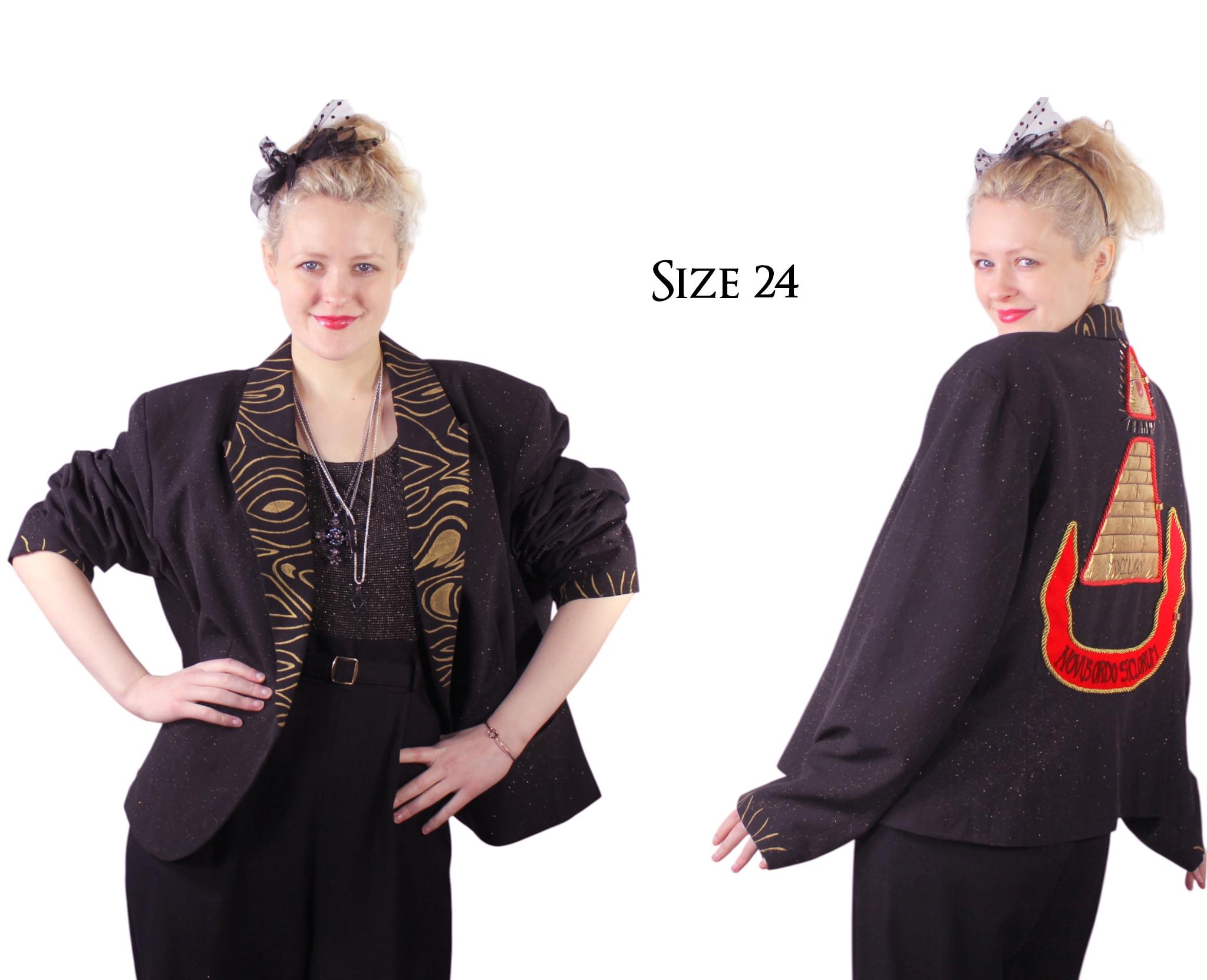 Desperately Seeking 80s Pyramid Style Size 24 Black Glitter Susan Jacket