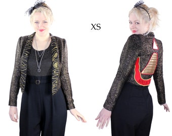 Desperately Seeking 80s Pyramid Style Size XS Gold and Black Shimmer Susan Jacket - NWT