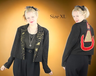 Desperately Seeking 80s Pyramid Style Size XL Black Glitter Susan Jacket - NWT
