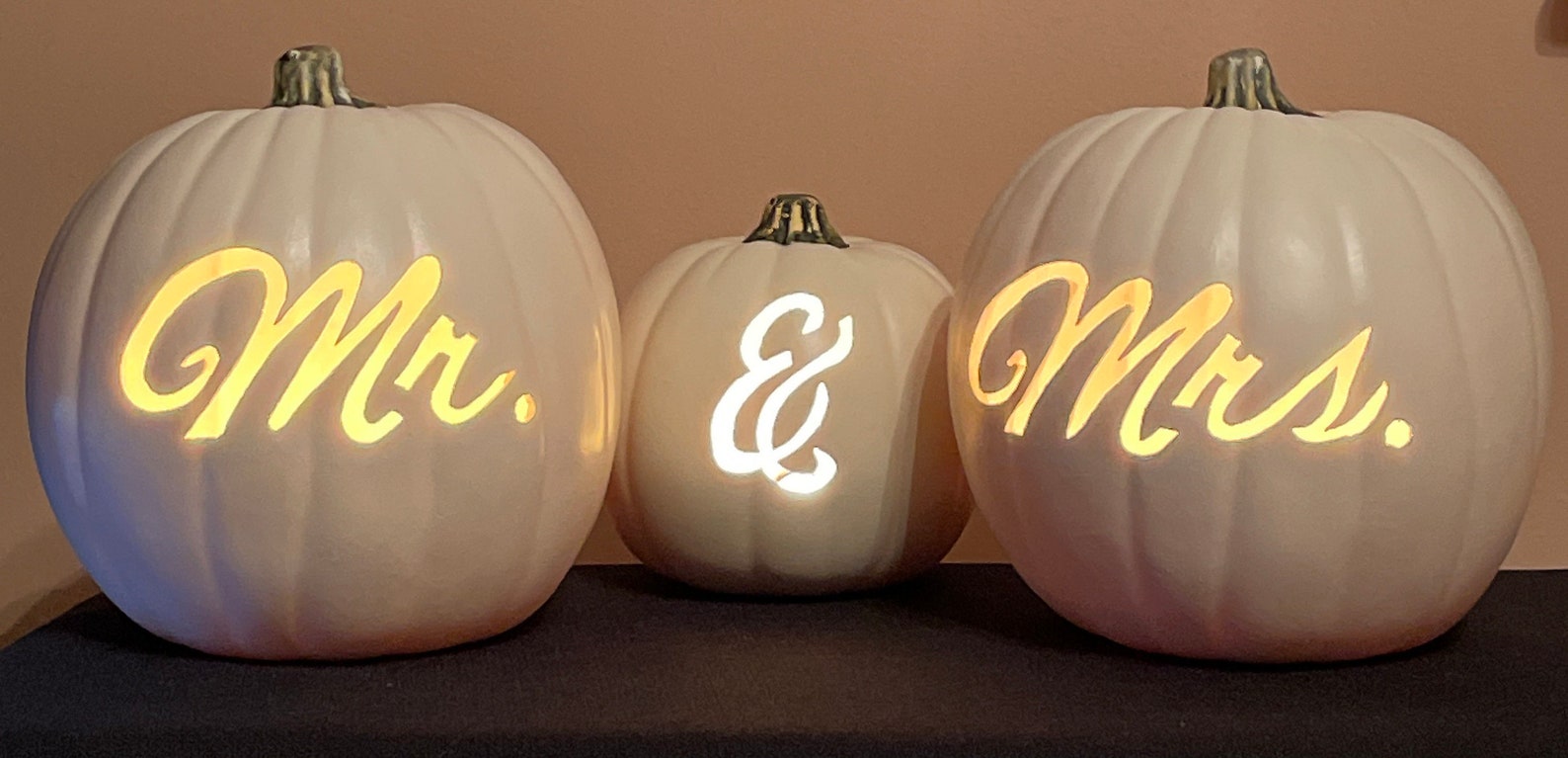 Mr. & Mrs. Carved Out on 3 Pumpkins Etsy