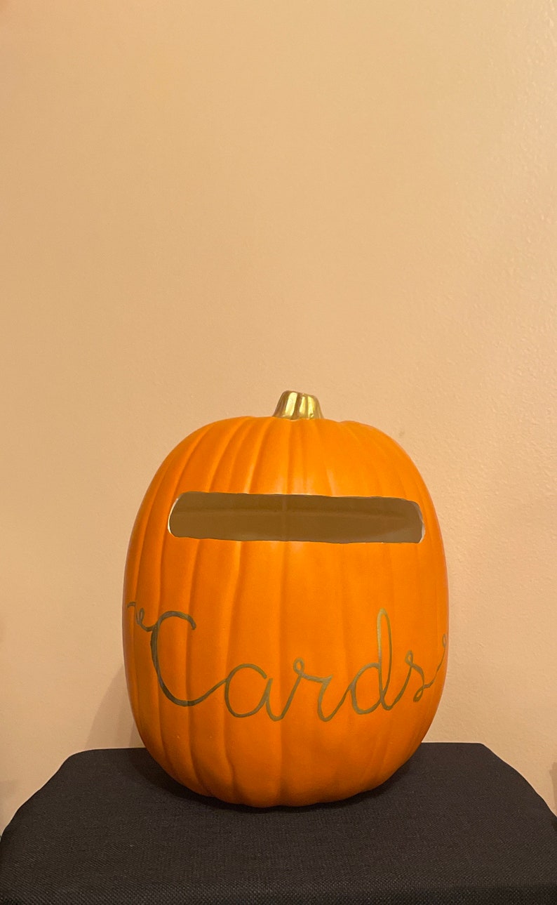 Cardholder 13 Soft White color or Orange color pumpkin with a plain slot and cards written in gold, silver or black image 8