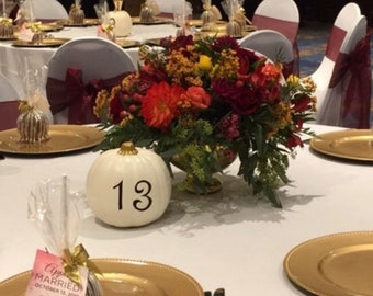 Table Numbers 1-15 on Orange,Black or Soft White color 6.5”foam pumpkins