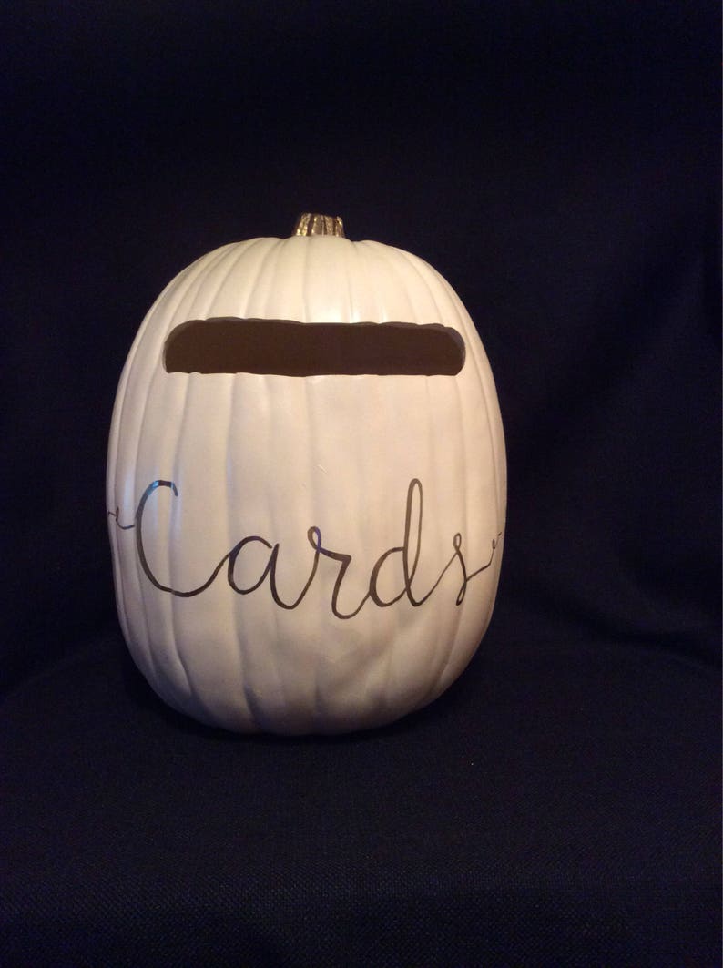 Cardholder 13 Soft White color or Orange color pumpkin with a plain slot and cards written in gold, silver or black Soft White