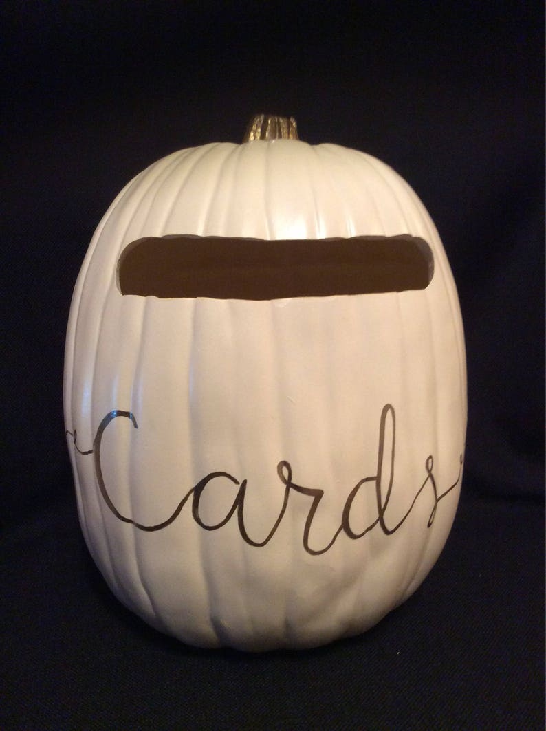 Cardholder 13 Soft White color or Orange color pumpkin with a plain slot and cards written in gold, silver or black image 5