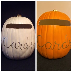 Cardholder 13 Soft White color or Orange color pumpkin with a plain slot and cards written in gold, silver or black image 1