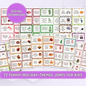72 Printable Holiday Lunch Box Notes with Jokes | Funny Lunch Box Jokes for Kids | Holiday-themed Lunchbox Cards with Jokes for Kids