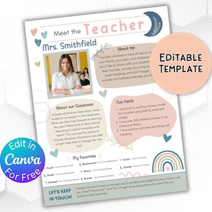 Editable Welcome Back Teacher Introduction Letter | Meet the Teacher Canva Template | Boho-Themed Meet the Teacher Printable