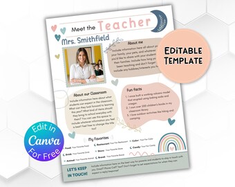 Editable Meet the Teacher Letter Template: Boho Theme (Canva Digital Download)