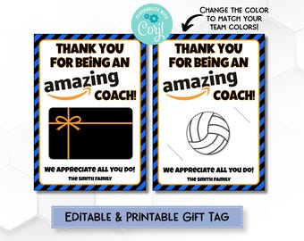 Volleyball Coach Gift Card Holder: Editable Printable (Digital Download)