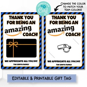 Thank You for Being an Amazing Coach Gift Card Holder | Editable and Printable Gift Card Holder for End of Season Gift