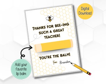 End of School Year Lip Balm Gift Tag - Thank You Gift for Teachers - Printable Appreciation Gift for Educators - Thank You Teacher Gift Tag