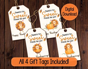 Printable Friendsgiving Gift Tag |  Thanksgiving Gift Tag | Thankful for Sweet Friends Gift Tag | Friendsgiving Favor Tag