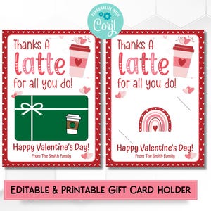 Editable Thanks a Latte Gift Card Holder | Perfect Present for Coffee Lovers on Valentine's Day