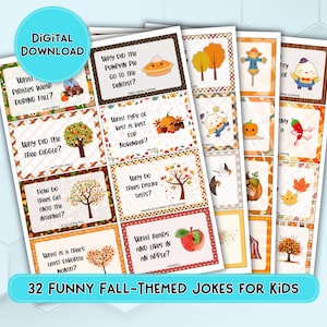 32 Funny Fall Lunch Box Jokes for Kids | Printable Lunchbox Notes | Printable Fall Cards | Fun Lunchbox Notes for Elementary School