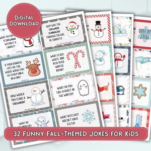 32 Printable Winter Lunch Box Notes with Jokes | Funny Lunch Box Jokes for Kids | Winter-themed Lunchbox Cards with Jokes for Kids
