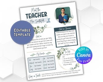 Editable Teacher Introduction Letter | Meet the Teacher Canva Template | Floral-Themed Meet the Teacher Template