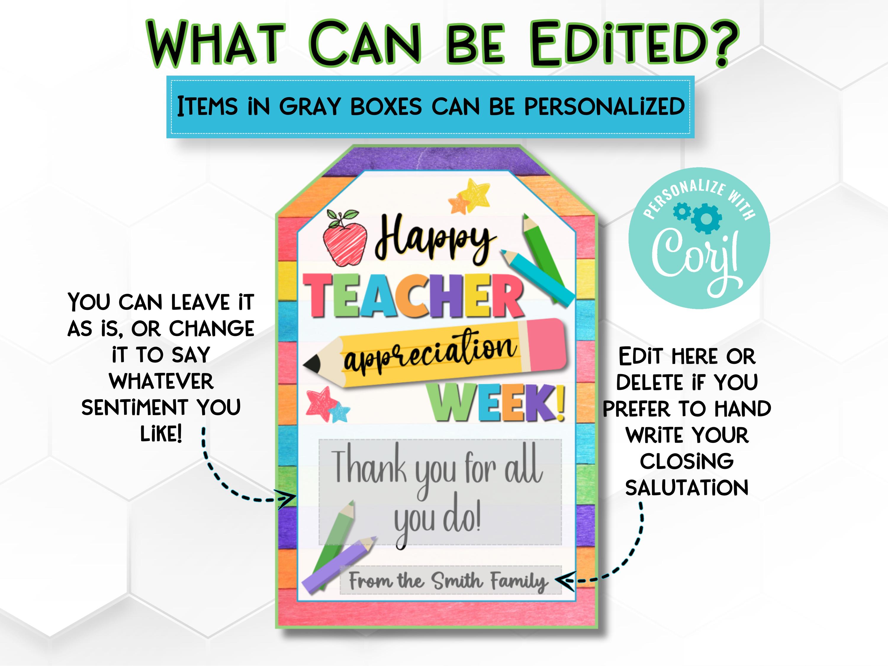 Printable Teacher Appreciation Gift Tag: DIY Thank You (digital ...