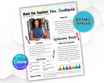 Editable Welcome Back Teacher Introduction Letter Canva Template | Colorful Meet the Teacher Printable