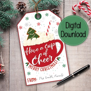 Printable Christmas Have a Cup of Cheer Gift Tag | Employee Thank You Gift Tag | Teacher Appreciation Gift Tag | Merry Christmas Gift Tag