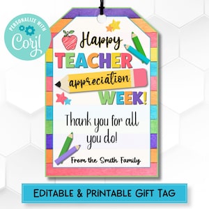 Printable Teacher Gift Tag - Teacher Appreciation Week Thank You Tag - Instant Download - DIY Teacher Gift - Editable Gift Tag