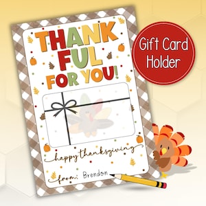 Thankful for You! Thanksgiving Gift Card Holder | Printable Gift Card Holder for Fall | Thanksgiving Treat Tag |
