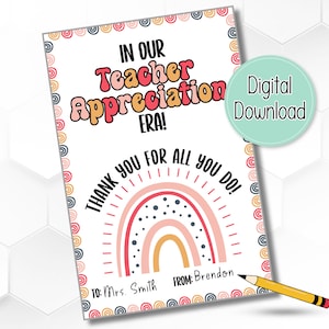 In Our Teacher Appreciation Era Gift Tag, Printable Teacher Gift Tag, Thank You Gift Tag, Boho Rainbow, Gift Tags for Teachers or Staff
