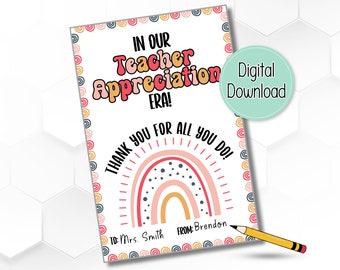 In Our Teacher Appreciation Era Gift Tag, Printable Teacher Gift Tag, Thank You Gift Tag, Boho Rainbow, Gift Tags for Teachers or Staff
