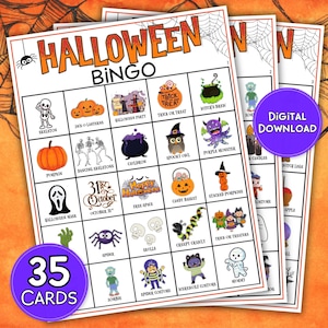 Halloween Bingo Game: 35 Spooky Cards, Kids Party (Digital Download)