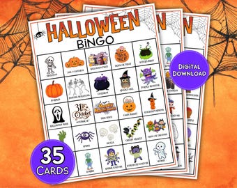 Halloween Bingo Game: 35 Spooky Cards, Kids Party (Digital Download)