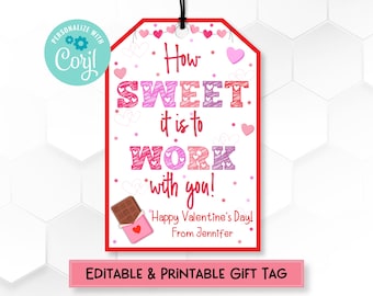 Editable How Sweet it is to Work with You Gift Tag | Printable Valentine's Day Gift Tag for Coworker | Employee Appreciation Gift Tag