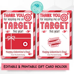 Thanks for Keeping Me on Target Gift Card Holder | Editable and Printable Gift Card Holder for Valentine's Day
