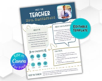 Editable Teacher Introduction Letter | Meet the Teacher Canva Template | Doodles-Themed Meet the Teacher Template