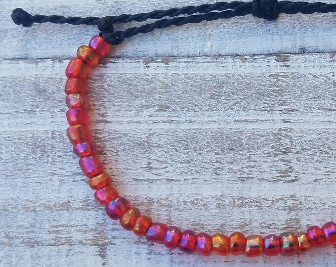 Red Raindow Beaded Bracelet, Waxed Surfer Bracelet, Friendship Bracelets